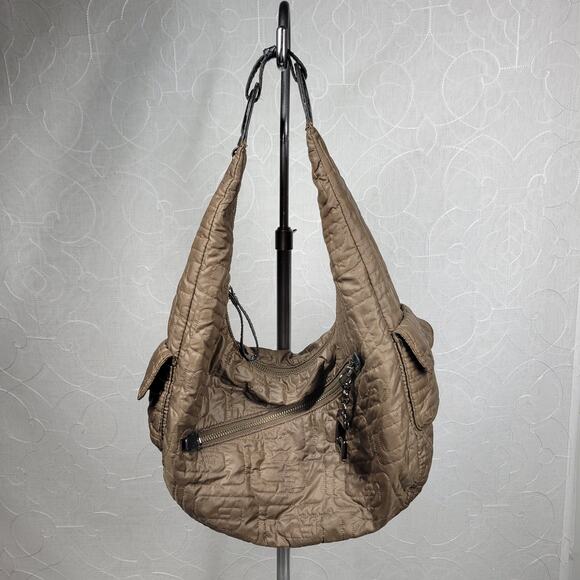 VTG Guess Puffer Shoulder Bag Womens Medium Brown Stitched Quilted Hobo Y2K - Picture 1 of 16